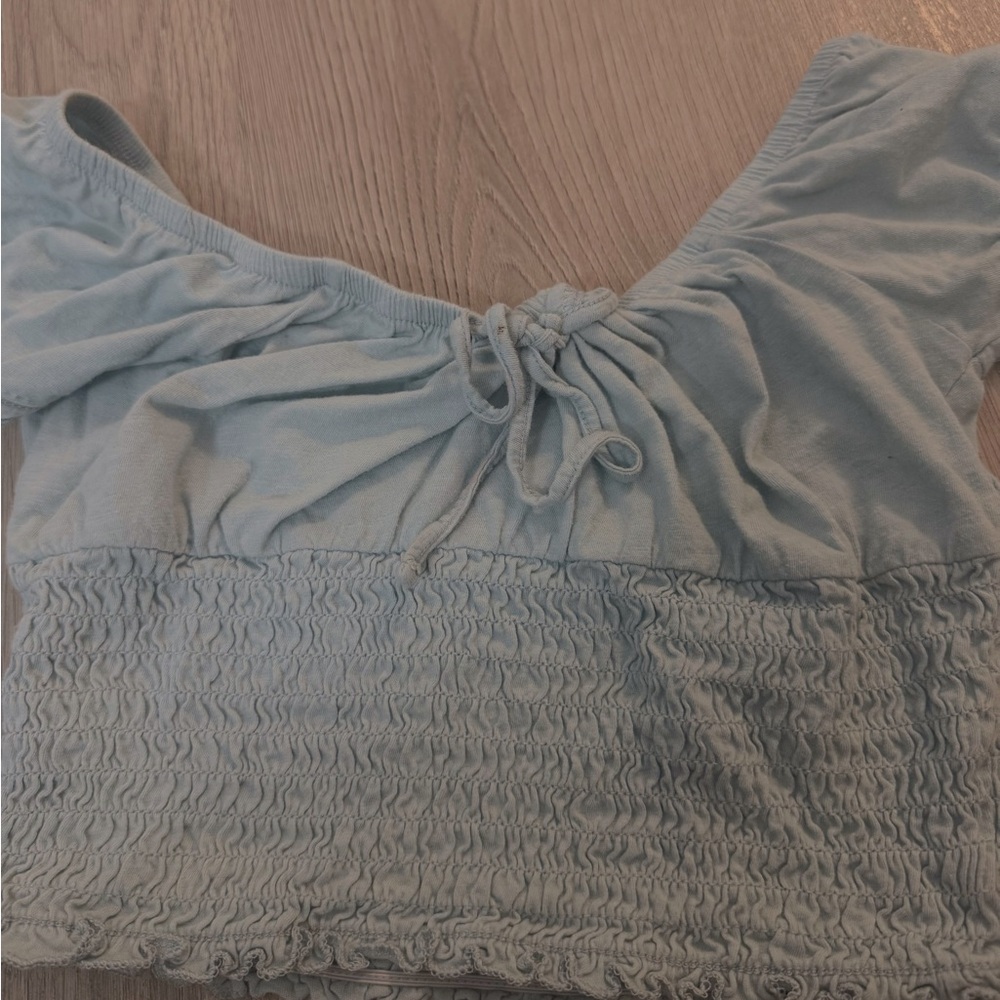 Vintage Hollister Light Blue Off the Shoulder Scrunch Crop With Tie String
